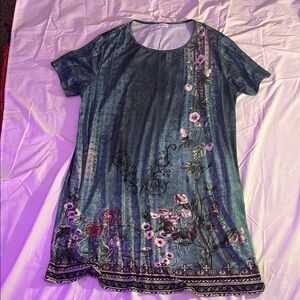 Floral Print Green Scoop Neck Women's Dress, Size 4x